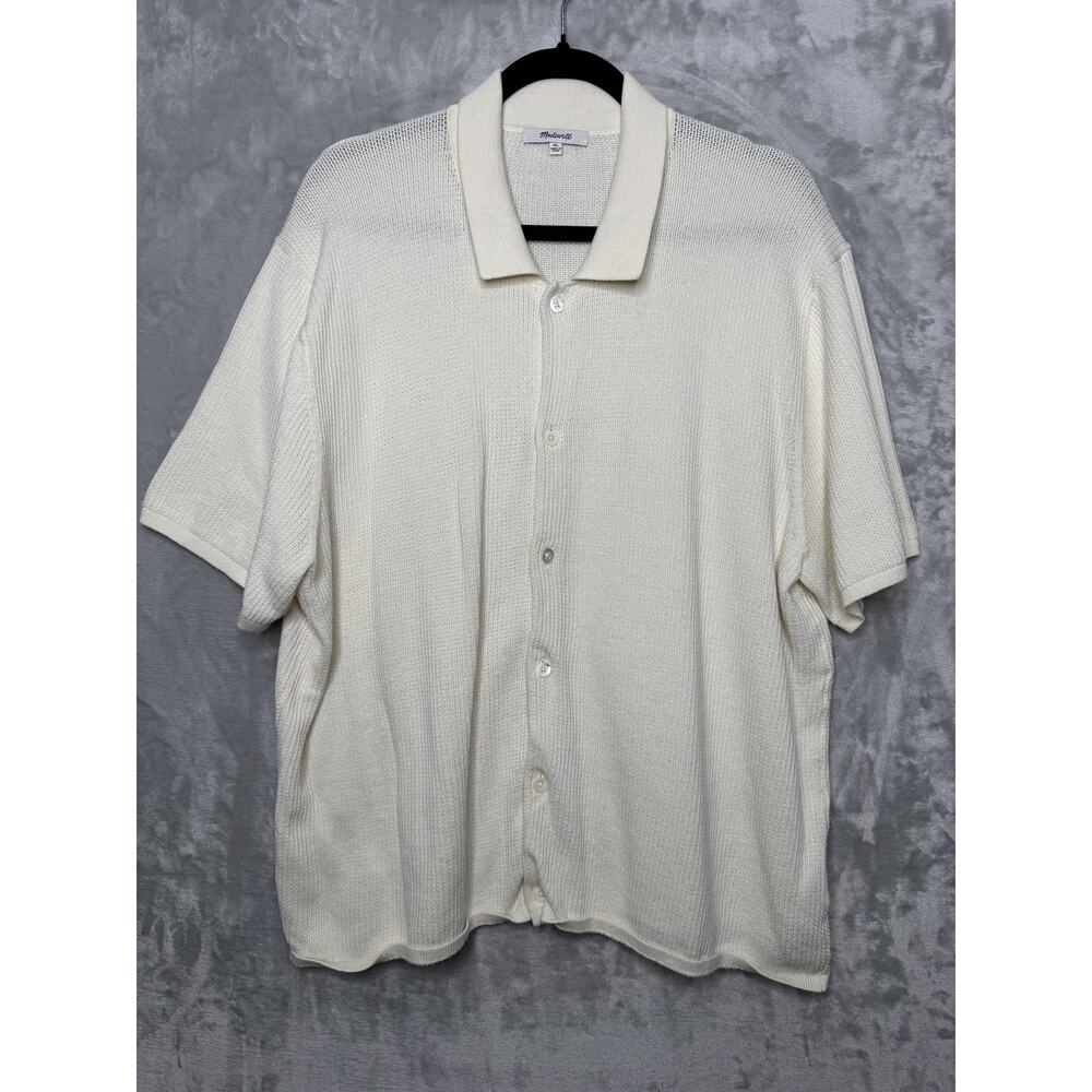 Madewell Cardigan Sweater Mens XL White Waffle Knit Button Front Collared Preppy